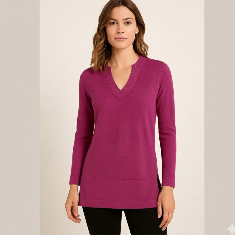 Tory Burch Lizzie 100% Merino Wool Magenta Tunic Sweater Size S